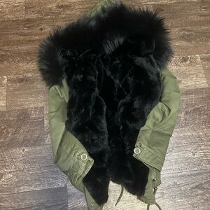 Green Parka with Black Faux Fur Lining
